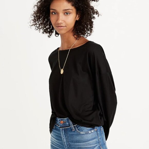 Madewell Libretto Wide-Sleeve Boat Neck Loose Fit Knit Top in Black EUC - Picture 2 of 10
